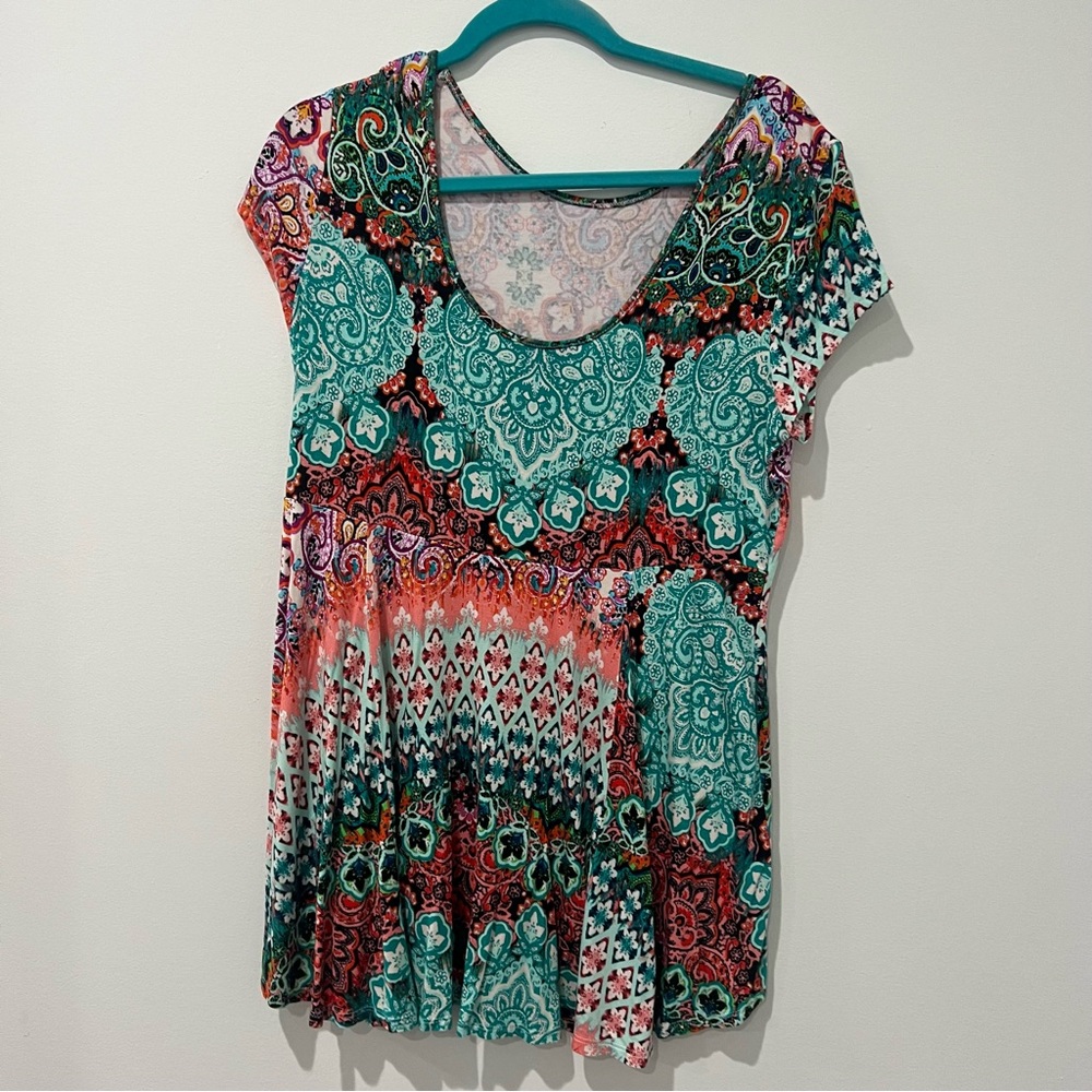 Multicolored Indie/Hippie Short Sleeve Long Shirt